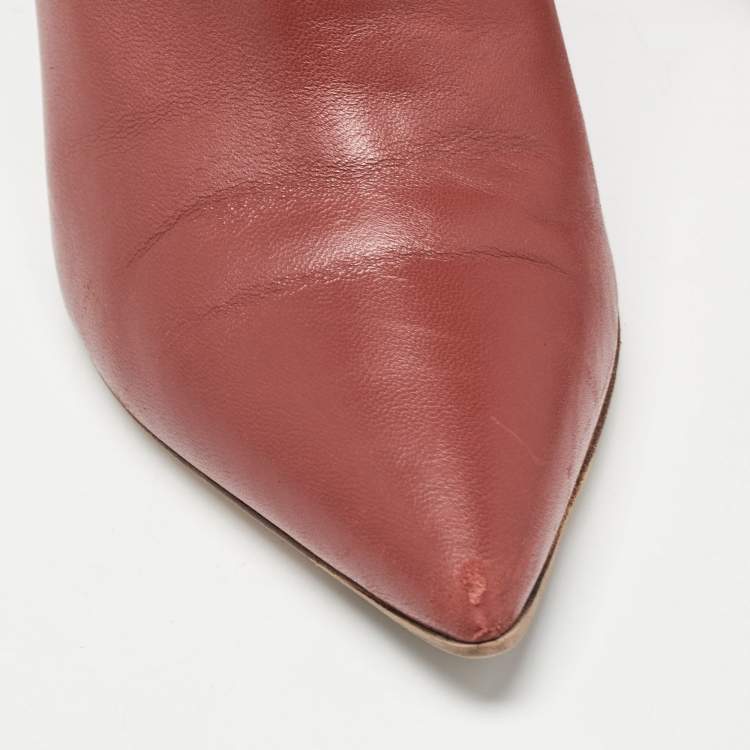 Pre Owned Gianvito Rossi Red Leather Levy Ankle Booties Size 36