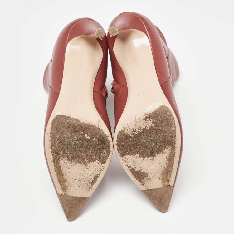 Pre Owned Gianvito Rossi Red Leather Levy Ankle Booties Size 36