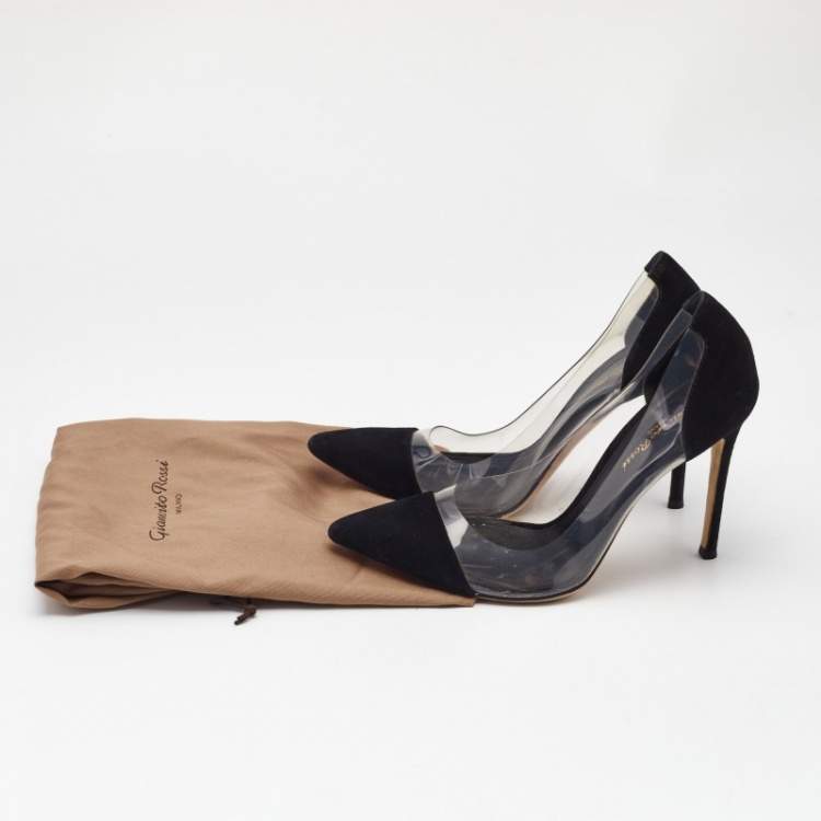 Pre Owned Gianvito Rossi Black Suede and PVC Plexi Pumps Size 38.5