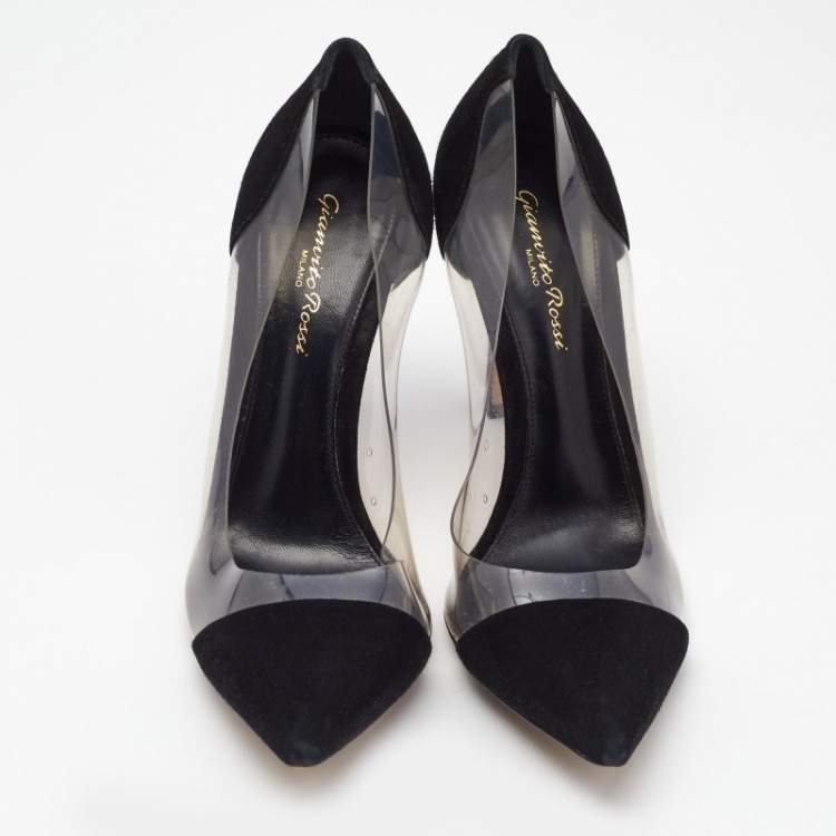 Pre Owned Gianvito Rossi Black Suede and PVC Plexi Pumps Size 38.5