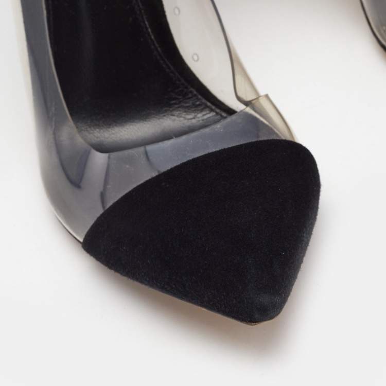 Pre Owned Gianvito Rossi Black Suede and PVC Plexi Pumps Size 38.5