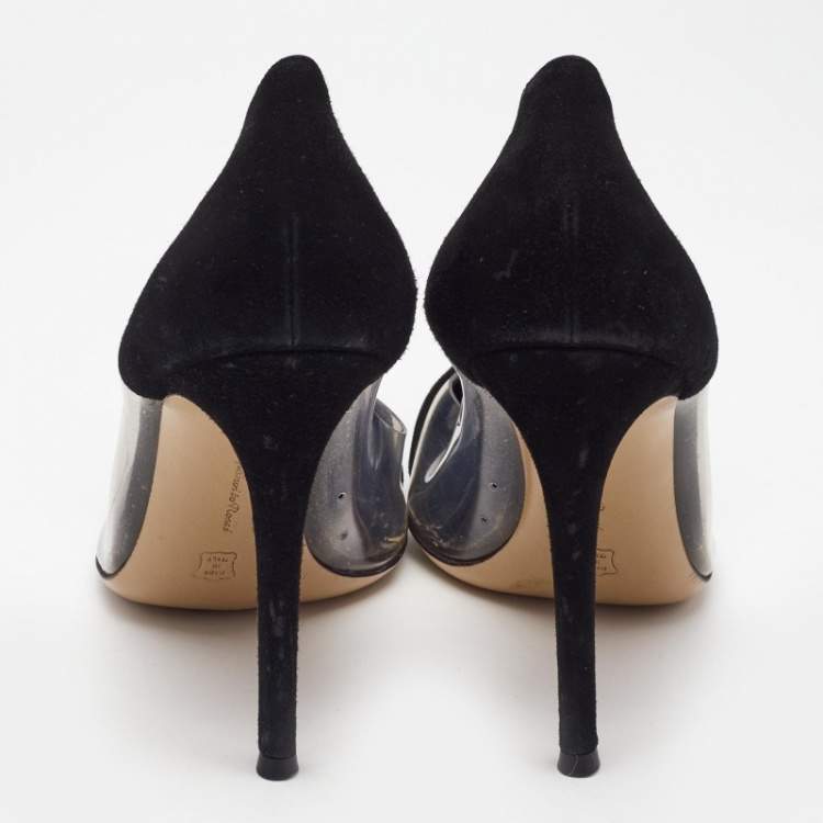Pre Owned Gianvito Rossi Black Suede and PVC Plexi Pumps Size 38.5