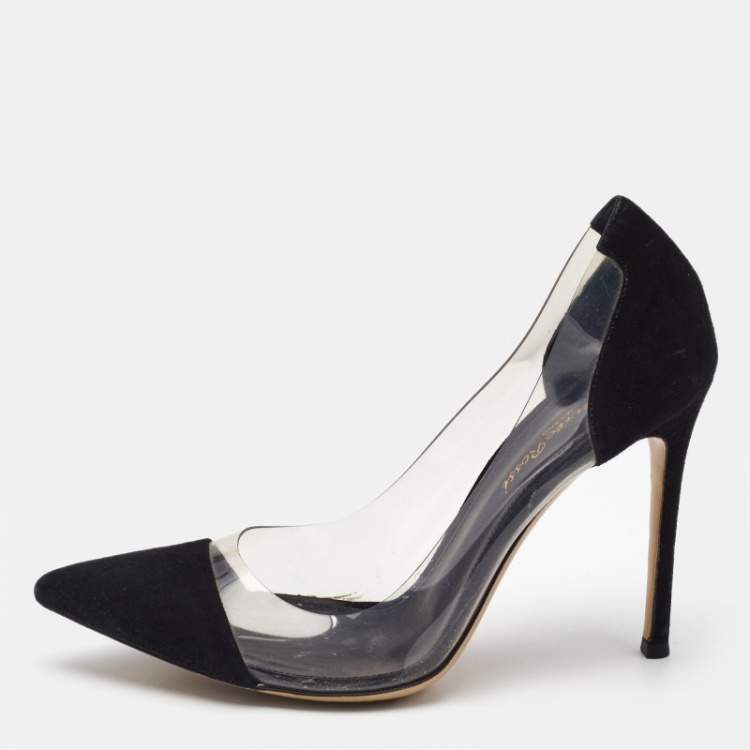 Pre Owned Gianvito Rossi Black Suede and PVC Plexi Pumps Size 38.5