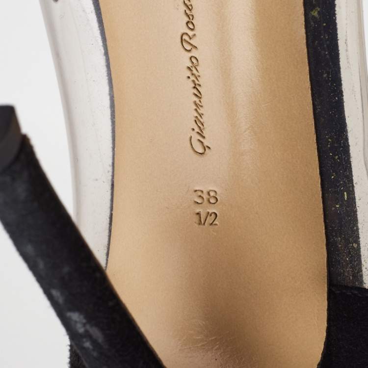 Pre Owned Gianvito Rossi Black Suede and PVC Plexi Pumps Size 38.5