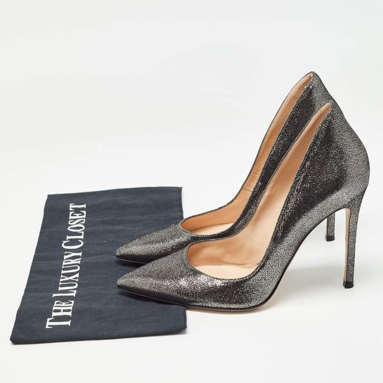 Pre Owned Gianvito Rossi Metallic Grey Glitter Suede Gianvito Pumps Size 38.5