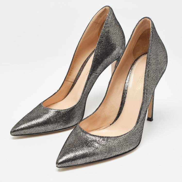 Pre Owned Gianvito Rossi Metallic Grey Glitter Suede Gianvito Pumps Size 38.5
