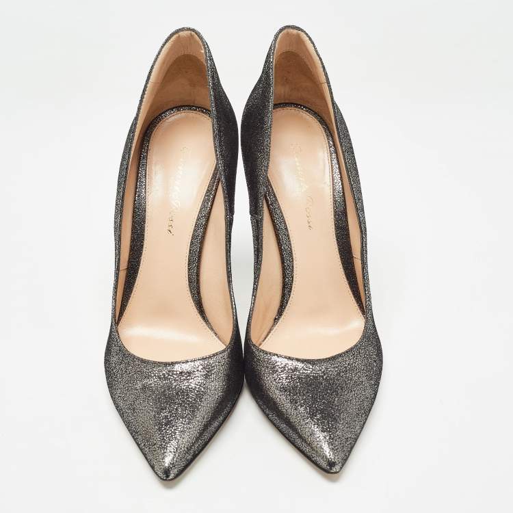 Pre Owned Gianvito Rossi Metallic Grey Glitter Suede Gianvito Pumps Size 38.5