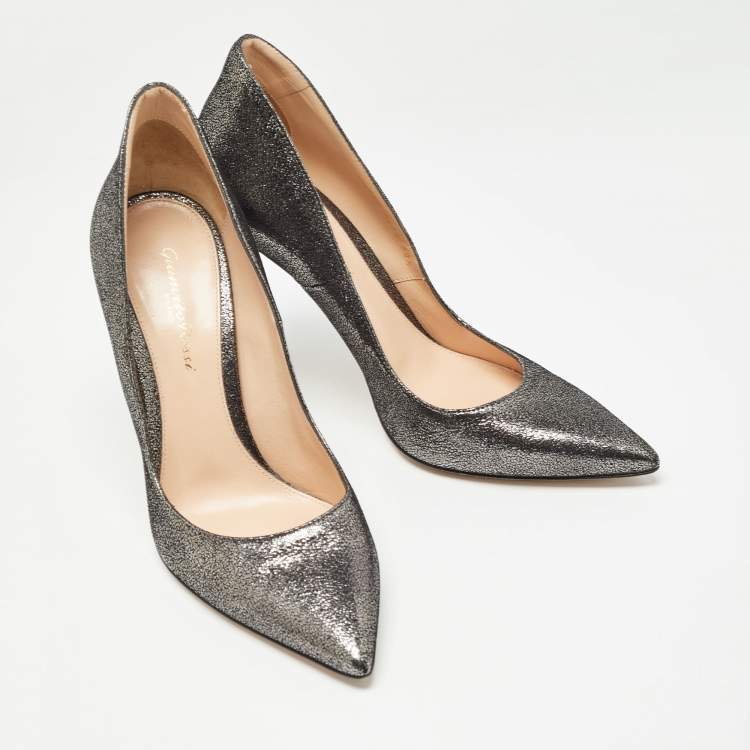 Pre Owned Gianvito Rossi Metallic Grey Glitter Suede Gianvito Pumps Size 38.5