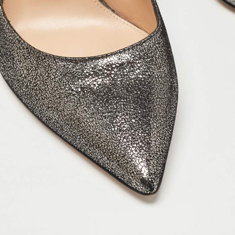 Pre Owned Gianvito Rossi Metallic Grey Glitter Suede Gianvito Pumps Size 38.5