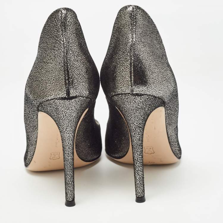 Pre Owned Gianvito Rossi Metallic Grey Glitter Suede Gianvito Pumps Size 38.5