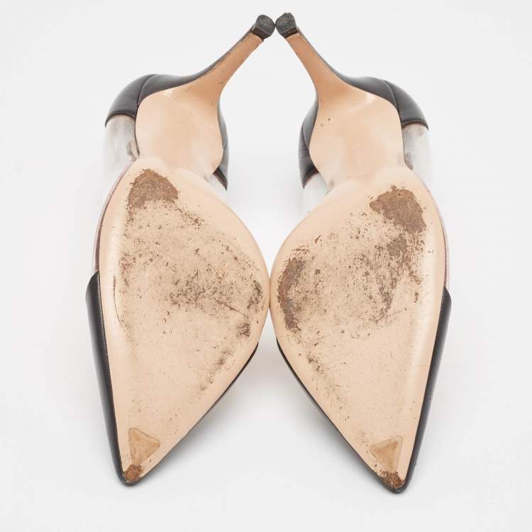 مملوكة مسبقًا Gianvito Rossi Black Leather and PVC Plexi Pumps Size 39