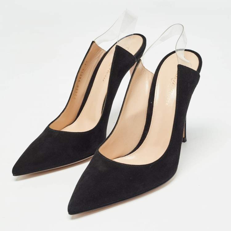 Pre Owned Gianvito Rossi Black Suede and PVC Slingback Pumps Size 39