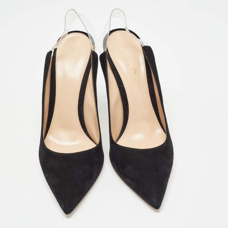 Pre Owned Gianvito Rossi Black Suede and PVC Slingback Pumps Size 39