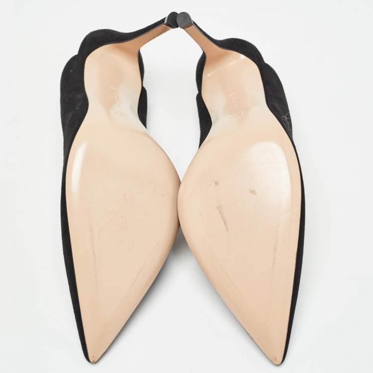 Pre Owned Gianvito Rossi Black Suede and PVC Slingback Pumps Size 39