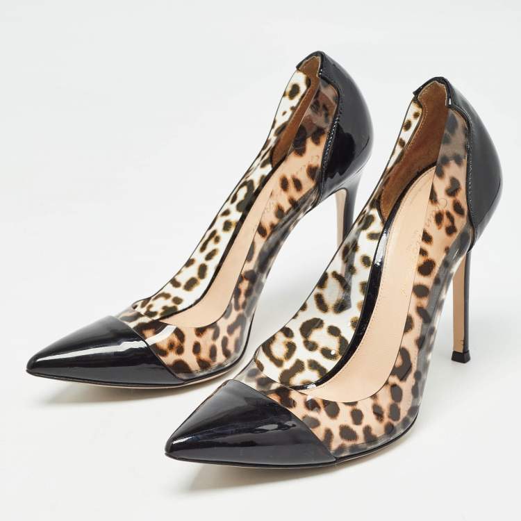 Pre Owned Gianvito Rossi Black/Brown Patent Leather and PVC Plexi  Pumps Size 36.5