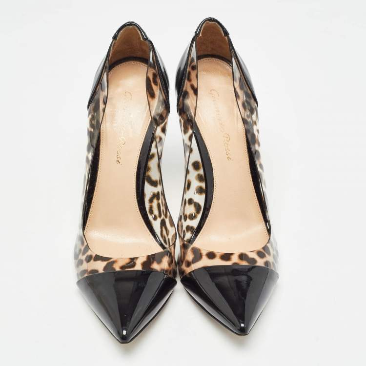 Pre Owned Gianvito Rossi Black/Brown Patent Leather and PVC Plexi  Pumps Size 36.5