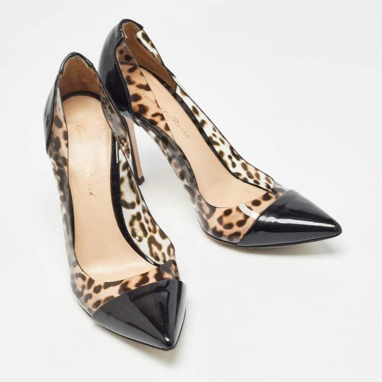 Pre Owned Gianvito Rossi Black/Brown Patent Leather and PVC Plexi  Pumps Size 36.5