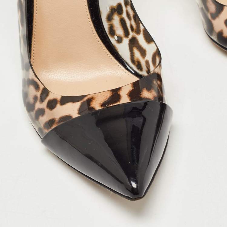 Pre Owned Gianvito Rossi Black/Brown Patent Leather and PVC Plexi  Pumps Size 36.5