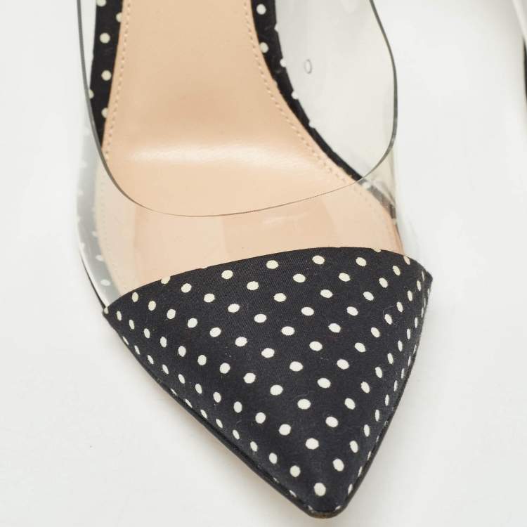 Pre Owned Gianvito Rossi Black/White Polka Fabric and PVC Plexi Pumps Size 37.5