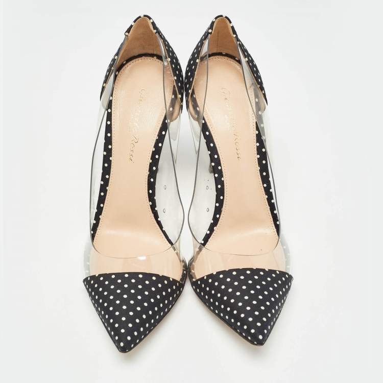 Pre Owned Gianvito Rossi Black/White Polka Fabric and PVC Plexi Pumps Size 37.5