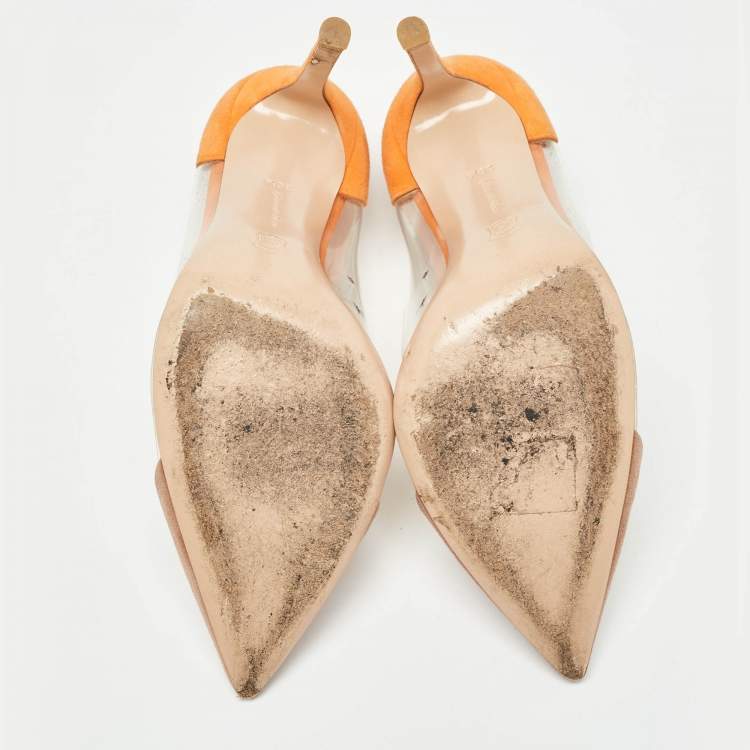 Pre Owned Gianvito Rossi Orange/Pink Suede and PVC Plexi Pumps Size 36.5