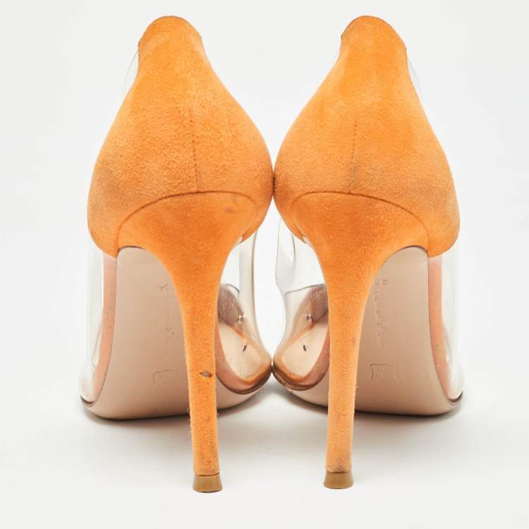 Pre Owned Gianvito Rossi Orange/Pink Suede and PVC Plexi Pumps Size 36.5