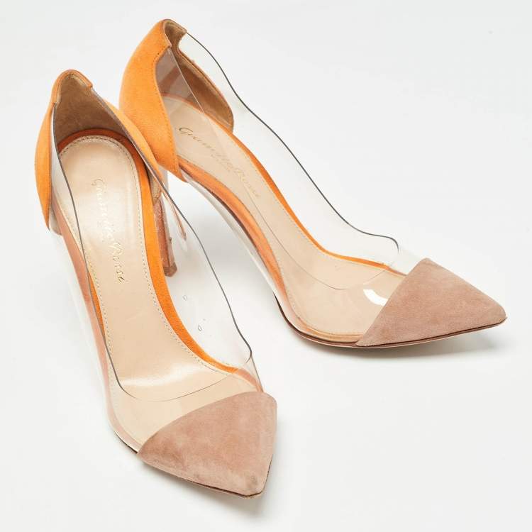 Pre Owned Gianvito Rossi Orange/Pink Suede and PVC Plexi Pumps Size 36.5