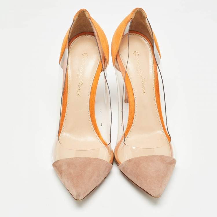 Pre Owned Gianvito Rossi Orange/Pink Suede and PVC Plexi Pumps Size 36.5