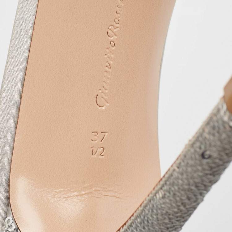 Pre Owned Gianvito Rossi Silver Sequins  and Satin  Montecarlo Ankle Strap Sandals Size  37.5