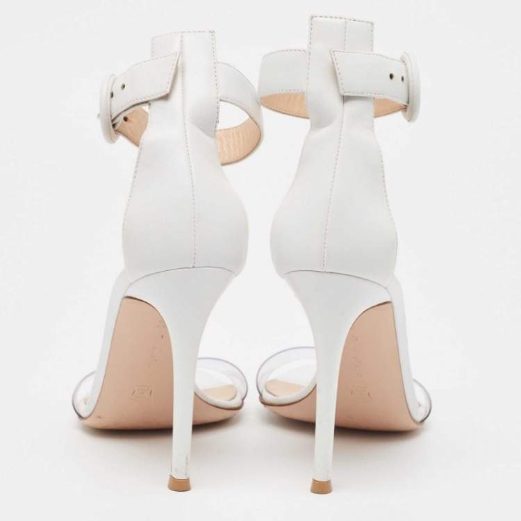 Pre Owned Gianvito Rossi White/Transparent Leather and PVC Open Toe Ankle Strap Sandals Size 37.5 