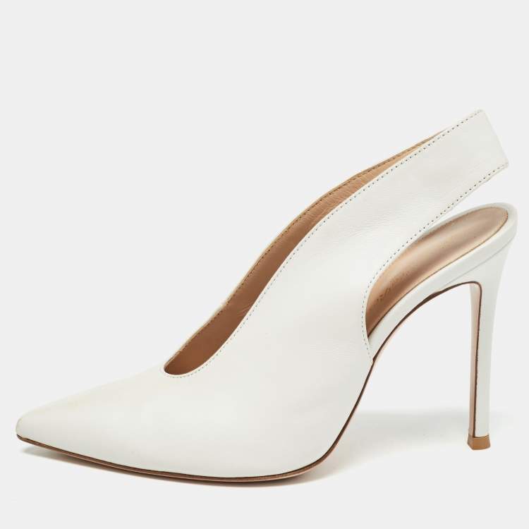 Pre Owned Gianvito Rossi White Leather Pointed Toe Slingback Pumps Size 36