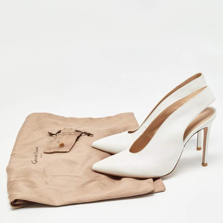 Pre Owned Gianvito Rossi White Leather Pointed Toe Slingback Pumps Size 36
