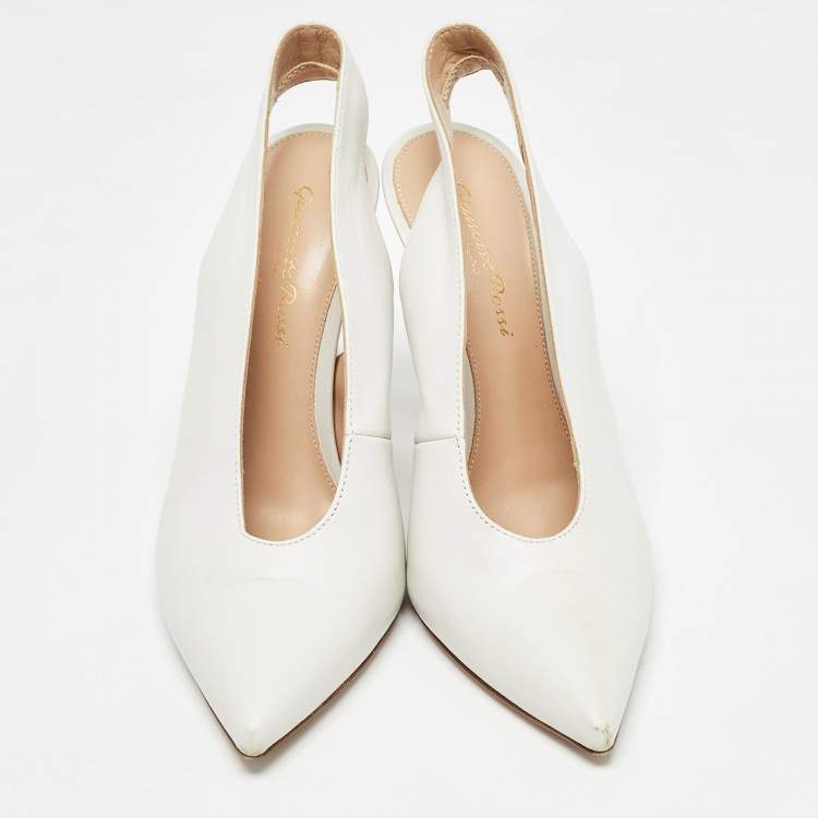 Pre Owned Gianvito Rossi White Leather Pointed Toe Slingback Pumps Size 36