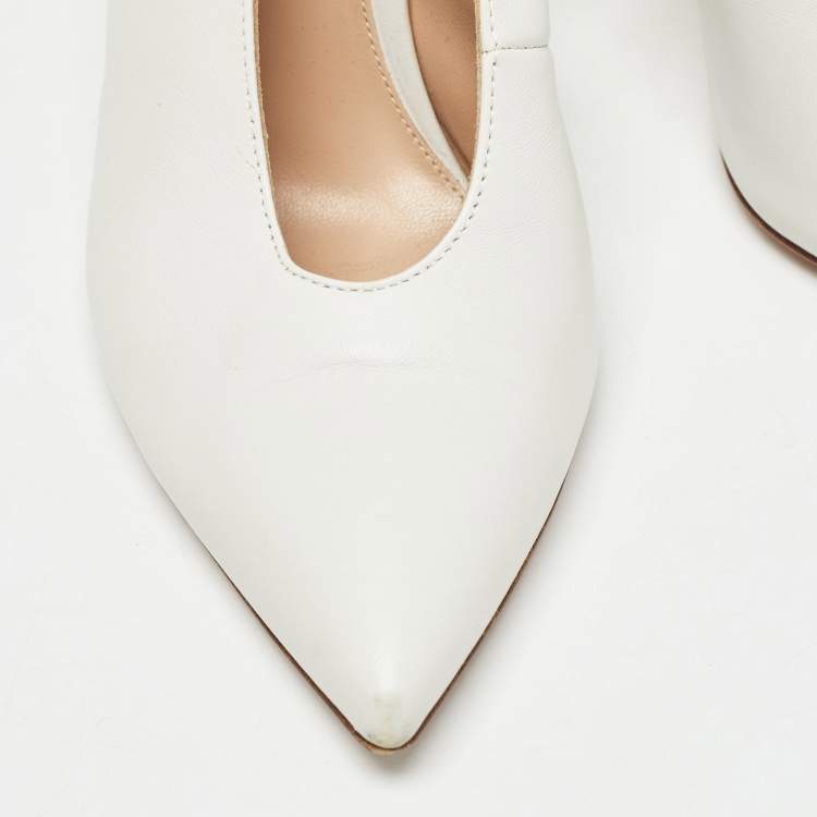 Pre Owned Gianvito Rossi White Leather Pointed Toe Slingback Pumps Size 36