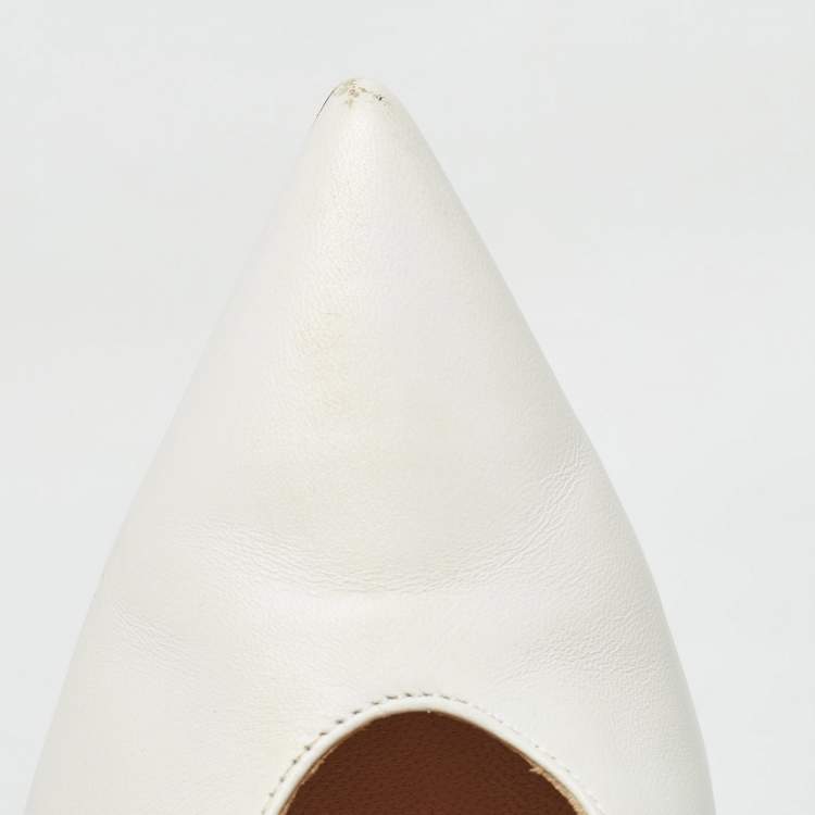 Pre Owned Gianvito Rossi White Leather Pointed Toe Slingback Pumps Size 36