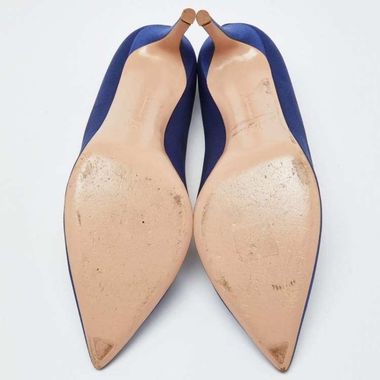 Pre Owned Gianvito Rossi Blue Satin Pointed Toe Pumps Size 42