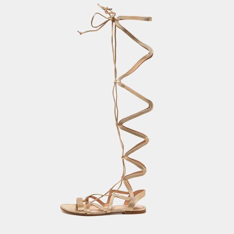 Gianvito Rossi Gold Foil Leather Gladiator Flat Sandals Size 36 Gianvito Rossi The Luxury Closet