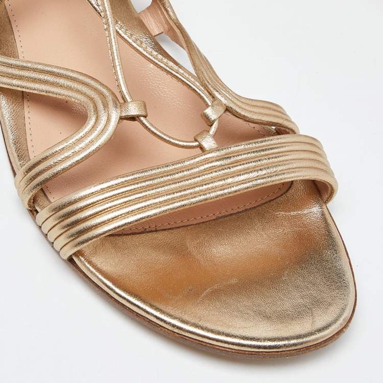 Pre Owned Gianvito Rossi Gold Foil Leather Gladiator Flat Sandals Size 36