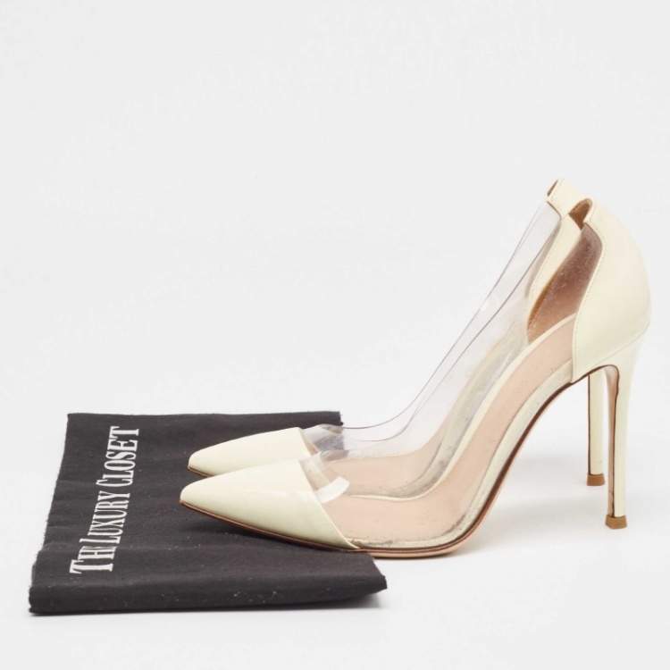 Pre Owned Gianvito Rossi Cream Patent Leather and PVC Plexi Pumps Size 36