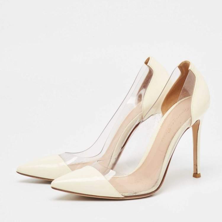 Pre Owned Gianvito Rossi Cream Patent Leather and PVC Plexi Pumps Size 36