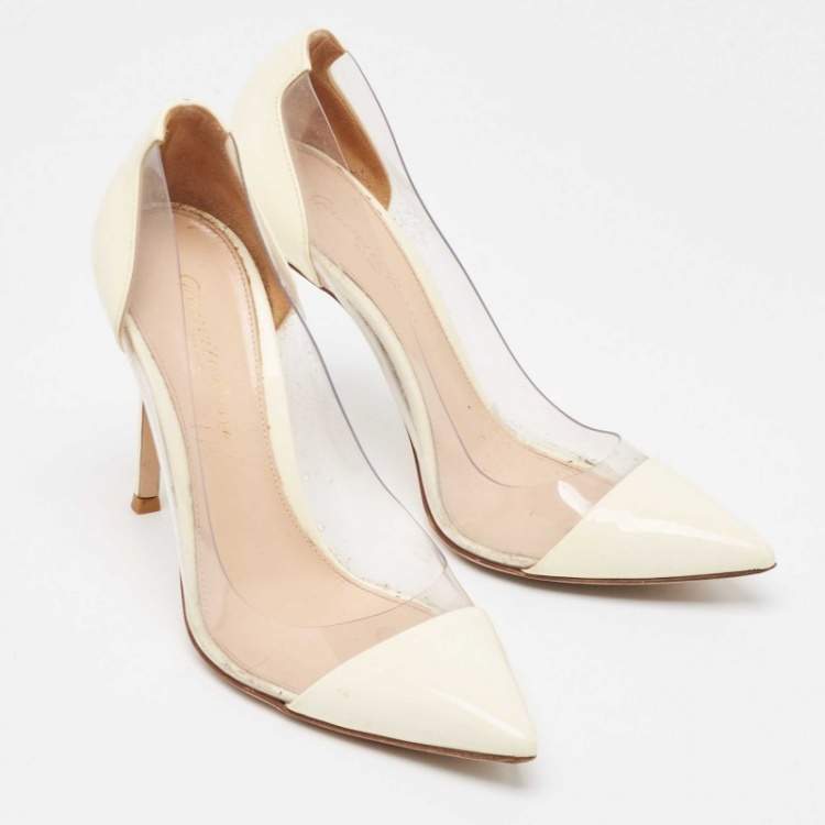 Pre Owned Gianvito Rossi Cream Patent Leather and PVC Plexi Pumps Size 36