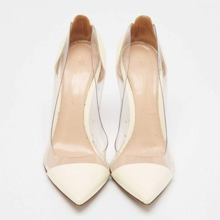 Pre Owned Gianvito Rossi Cream Patent Leather and PVC Plexi Pumps Size 36