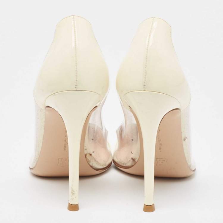 Pre Owned Gianvito Rossi Cream Patent Leather and PVC Plexi Pumps Size 36