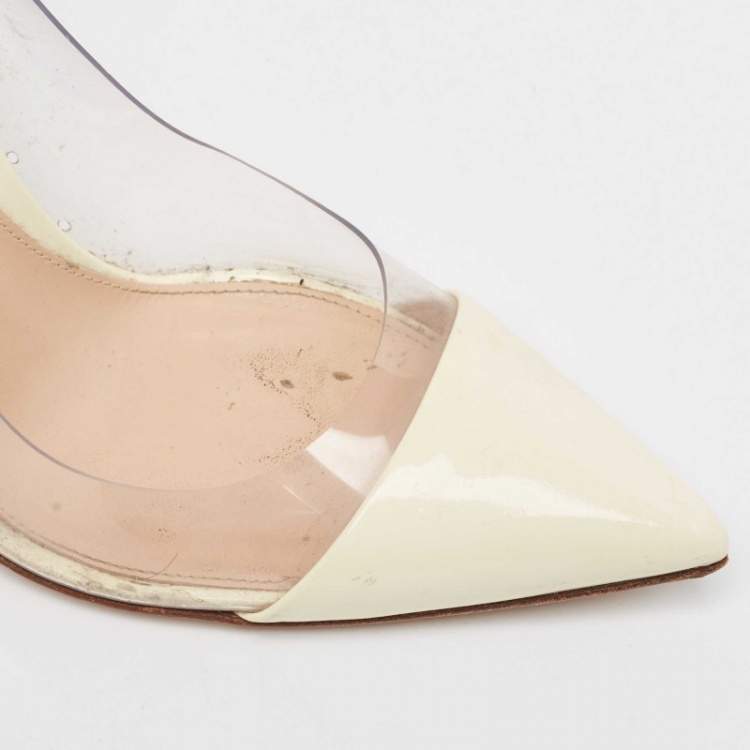 Pre Owned Gianvito Rossi Cream Patent Leather and PVC Plexi Pumps Size 36