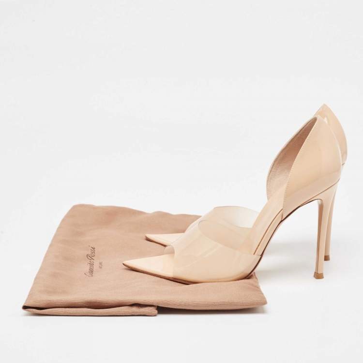 Pre Owned Gianvito Rossi Beige PVC and Patent Leather Bree Open Toe Pumps Size 39