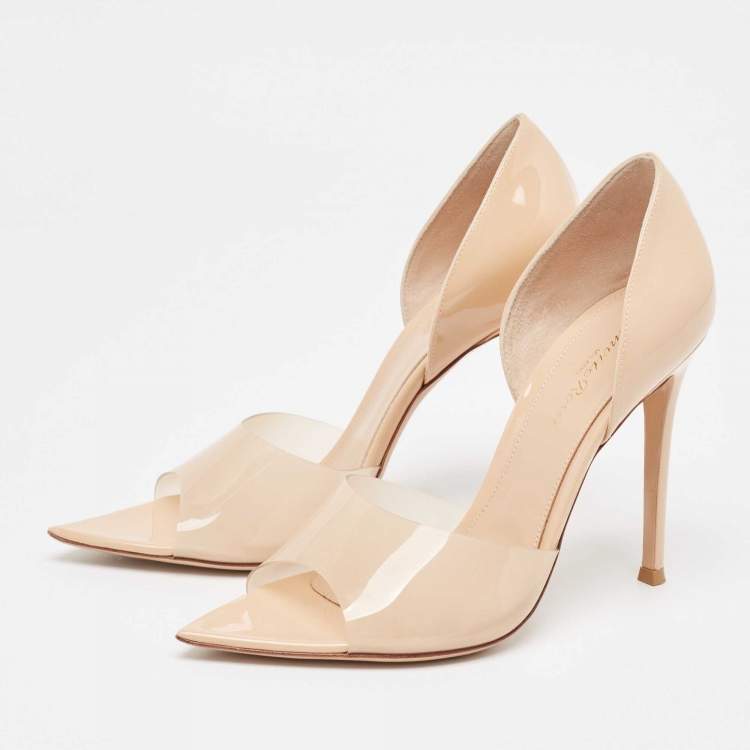Pre Owned Gianvito Rossi Beige PVC and Patent Leather Bree Open Toe Pumps Size 39