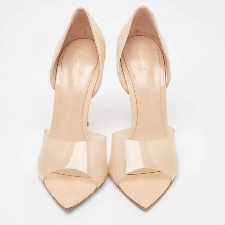 Pre Owned Gianvito Rossi Beige PVC and Patent Leather Bree Open Toe Pumps Size 39