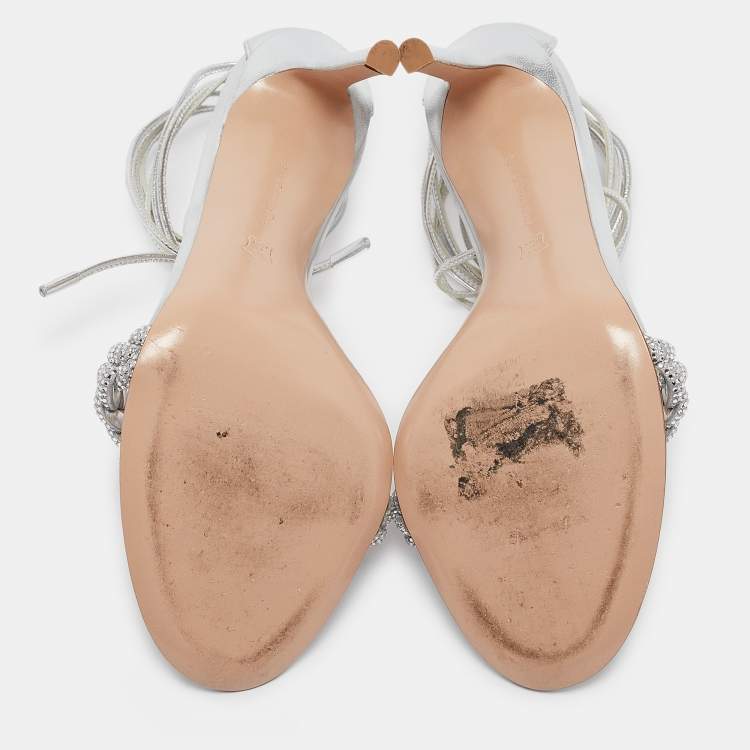 Pre Owned Gianvito Rossi Silver  Leather Lace Up Sandals Size 39