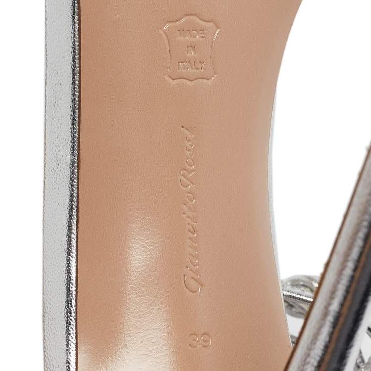 Pre Owned Gianvito Rossi Silver  Leather Lace Up Sandals Size 39