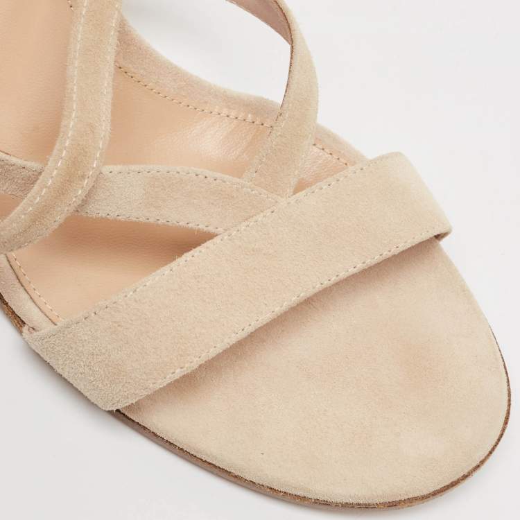 Pre Owned Gianvito Rossi Beige Suede Janis Ankle Wrap Sandals Size 37.5